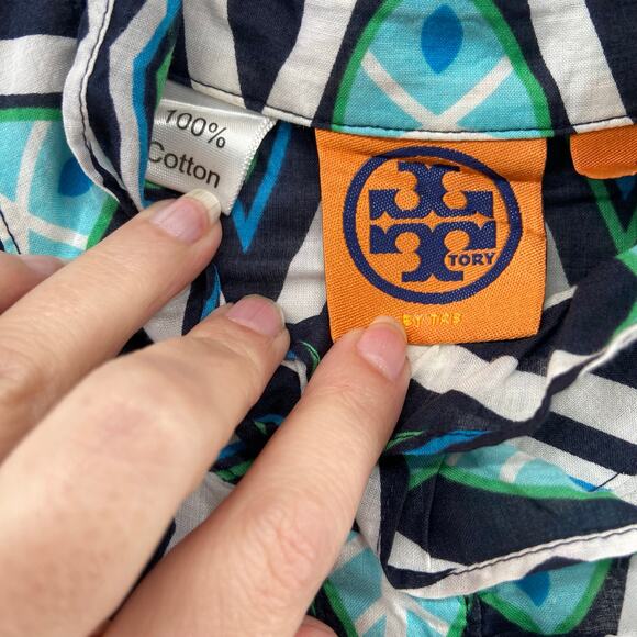 Tory Burch Womens Fish‎ Blue Print Blouse Top Size 8 Cotton - Picture 6 of 7